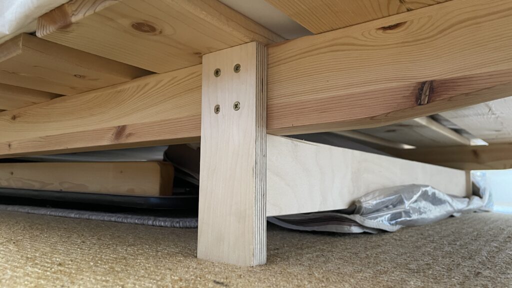 Original bed legs made of ply